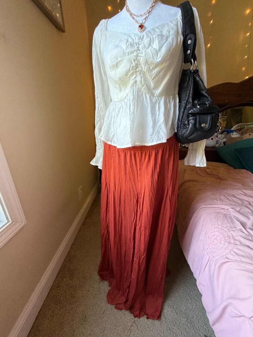 burnt orange maxi skirt